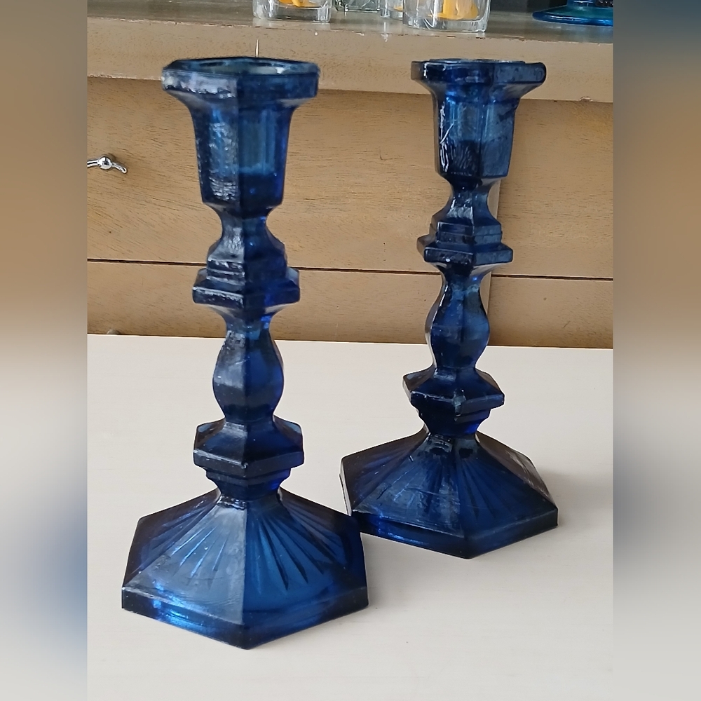 Elegant Cobalt Blue Glass Candle Holders